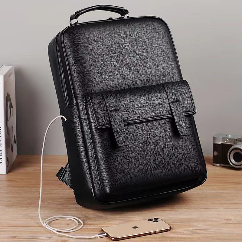 Luxury Zipper Bags - Men's luxury leather backpack with USB